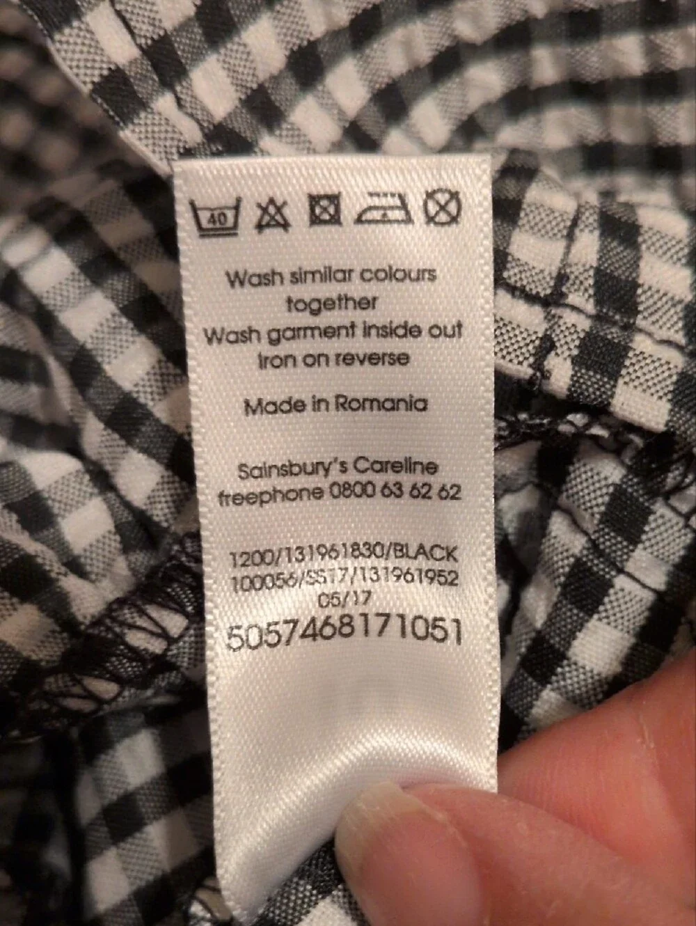 Girls' Black & White Gingham Ruffle Hem Casual Dress